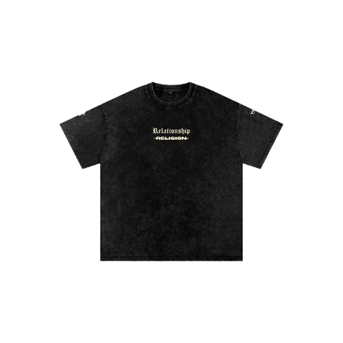 "ABOVE RELIGION" PREMIUM OVERSIZED TEE IN ACID WASHED BLACK