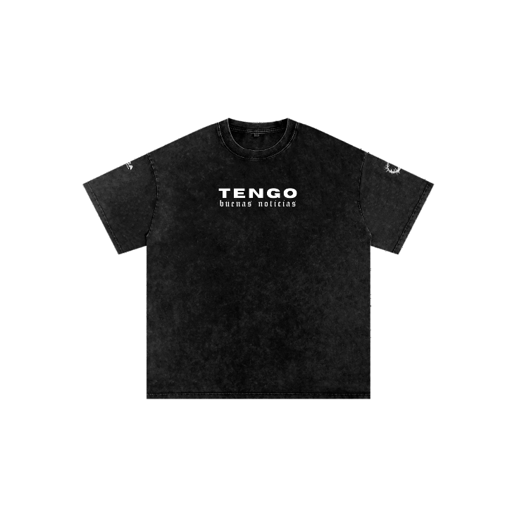 "BUENAS NUEVAS" PREMIUM OVERSIZED TEE IN ACID WASHED BLACK