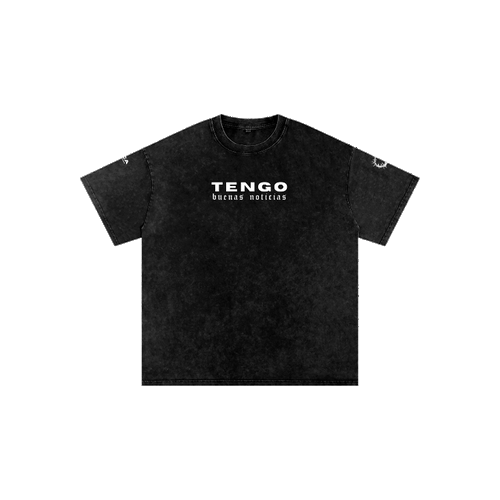 "BUENAS NUEVAS" PREMIUM OVERSIZED TEE IN ACID WASHED BLACK