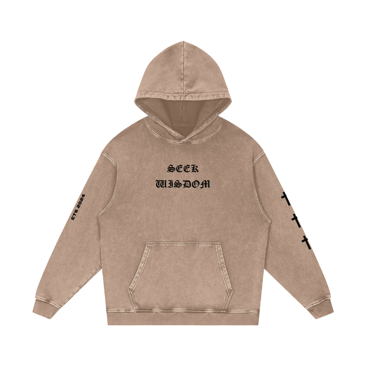 "SEEK WISDOM" OVERSIZED LUXE HOODIE IN ACID WASHED WARM IVORY
