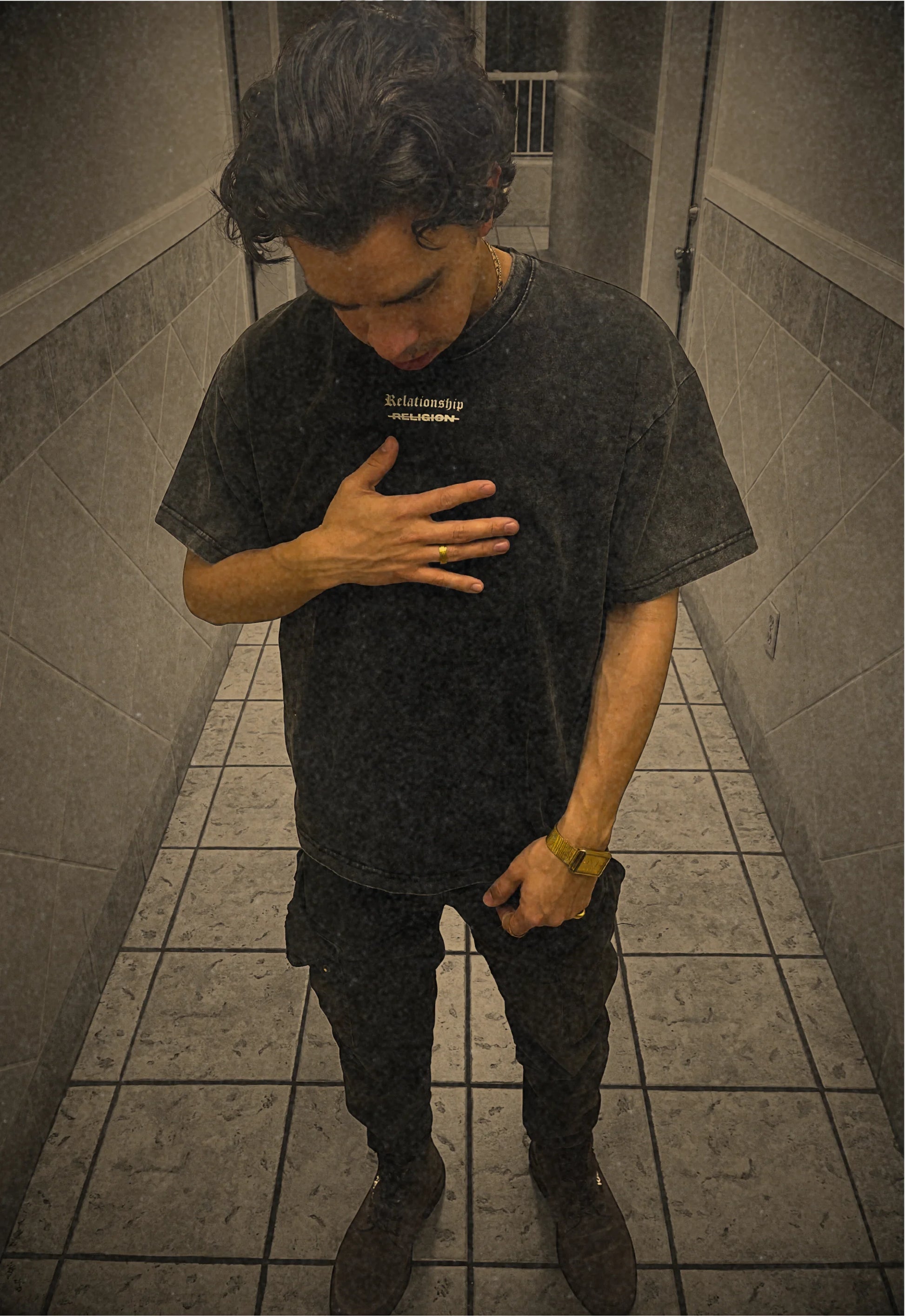 "ABOVE RELIGION" PREMIUM OVERSIZED TEE IN ACID WASHED BLACK
