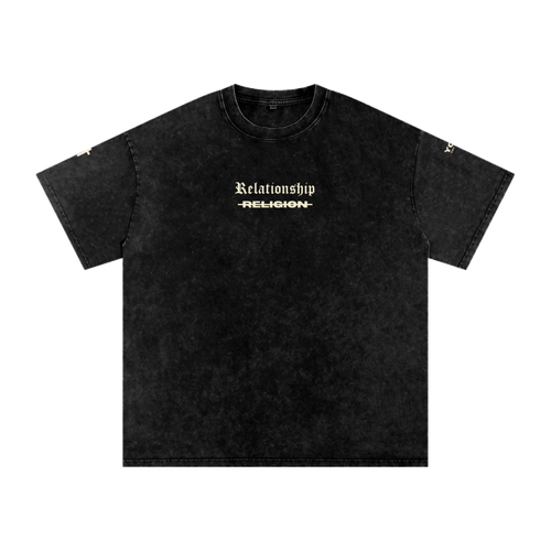 "ABOVE RELIGION" PREMIUM OVERSIZED TEE IN ACID WASHED BLACK