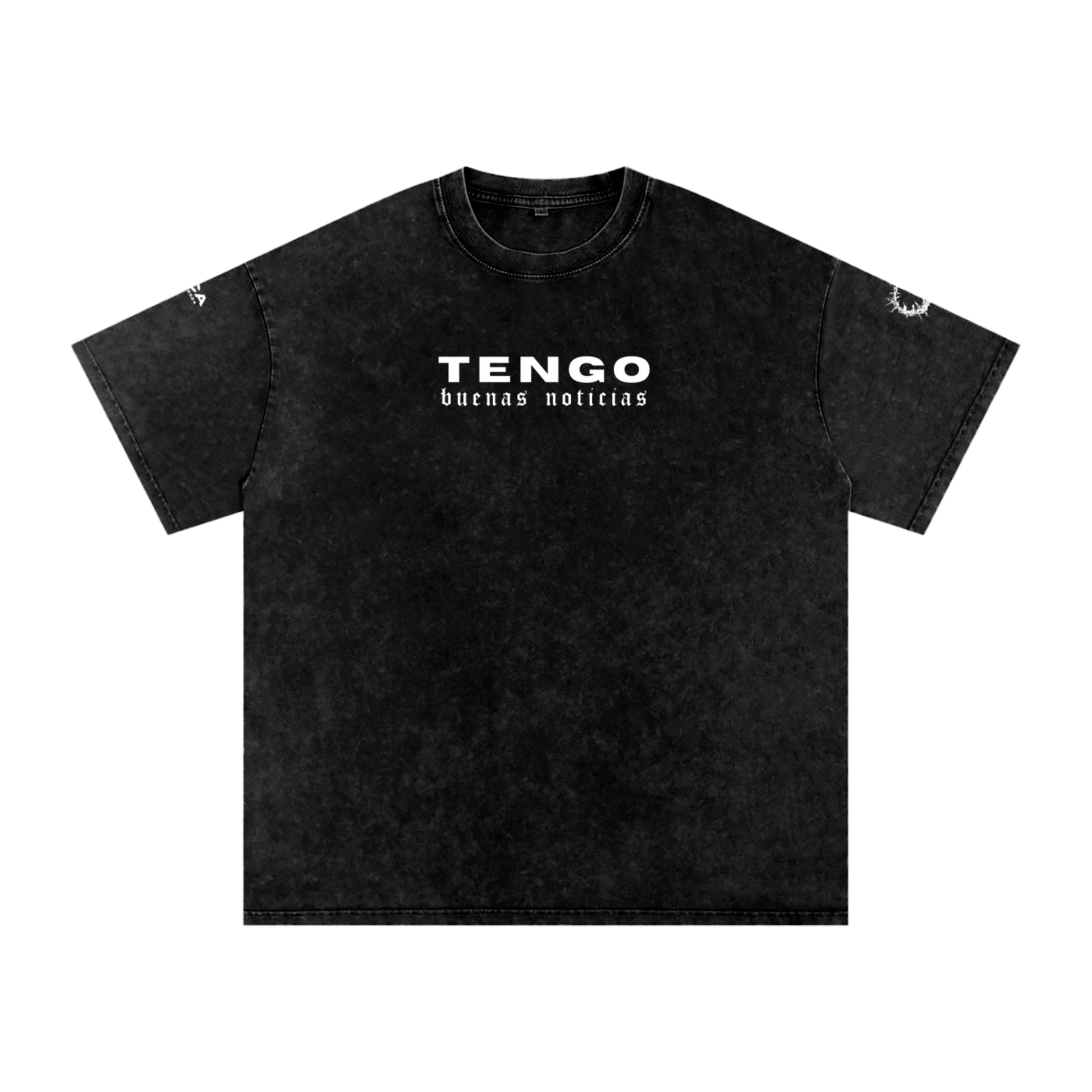 "BUENAS NUEVAS" PREMIUM OVERSIZED TEE IN ACID WASHED BLACK