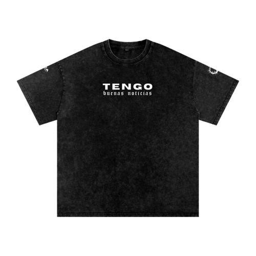 "BUENAS NUEVAS" PREMIUM OVERSIZED TEE IN ACID WASHED BLACK