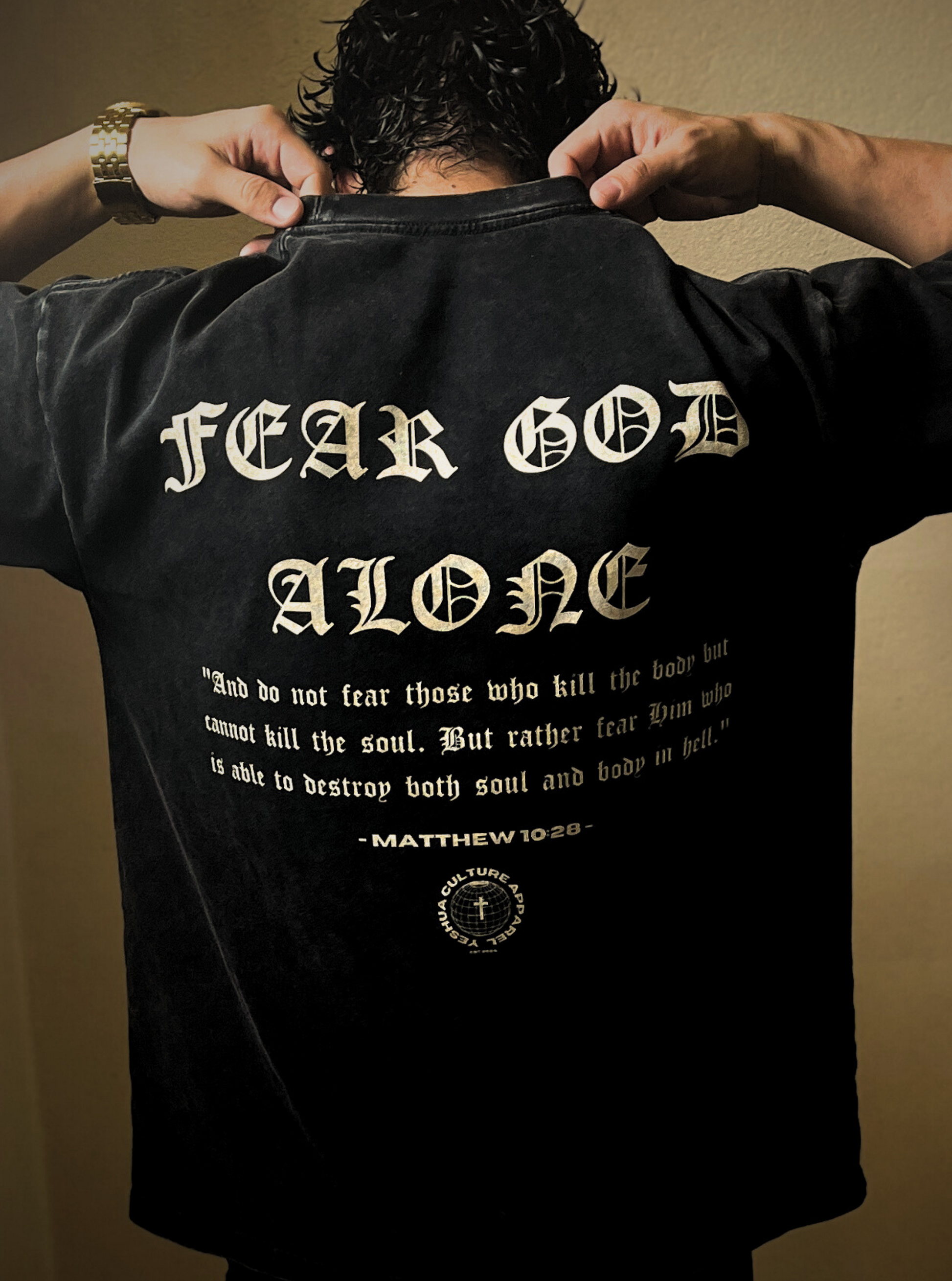 "FEARLESS FAITH" PREMIUM OVERSIZED TEE IN ACID WASHED BLACK
