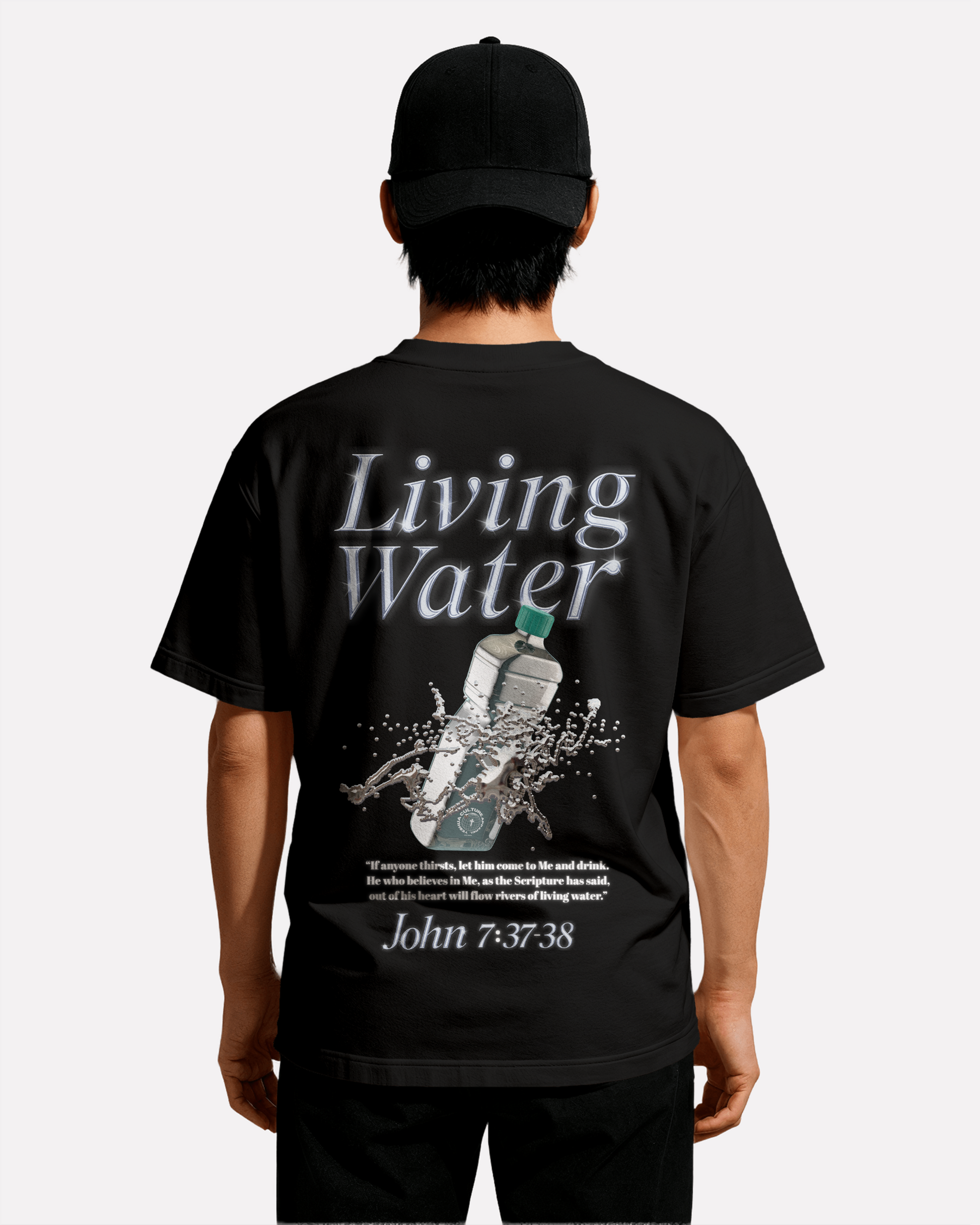 "LIVING WATER" PREMIUM OVERSIZED LUXE TEE IN JET BLACK