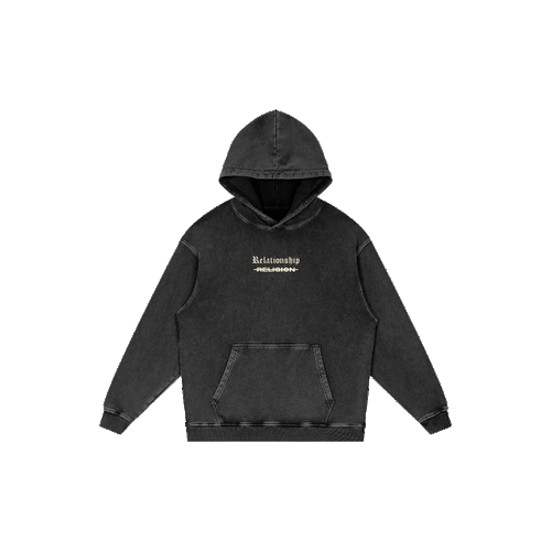ABOVE RELIGION Oversized Christian Hoodie rotating view showing front and back — Matthew 15:8-9 scripture