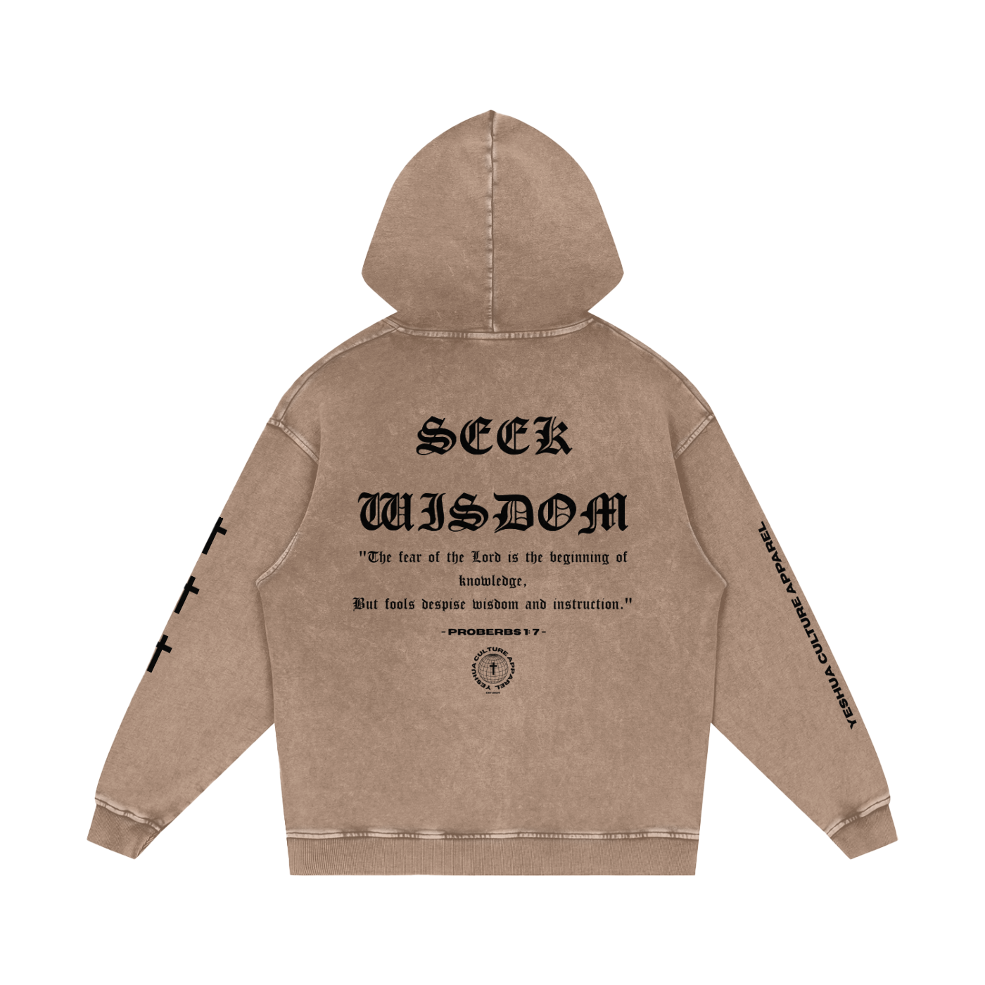 "SEEK WISDOM" OVERSIZED LUXE HOODIE IN ACID WASHED WARM IVORY