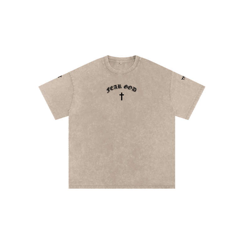 360 view of FEAR GOD Christian streetwear tee, sand colorway
