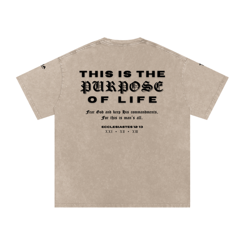 Back of FEAR GOD tee reading "This is the purpose of life," Ecclesiastes 12:13
