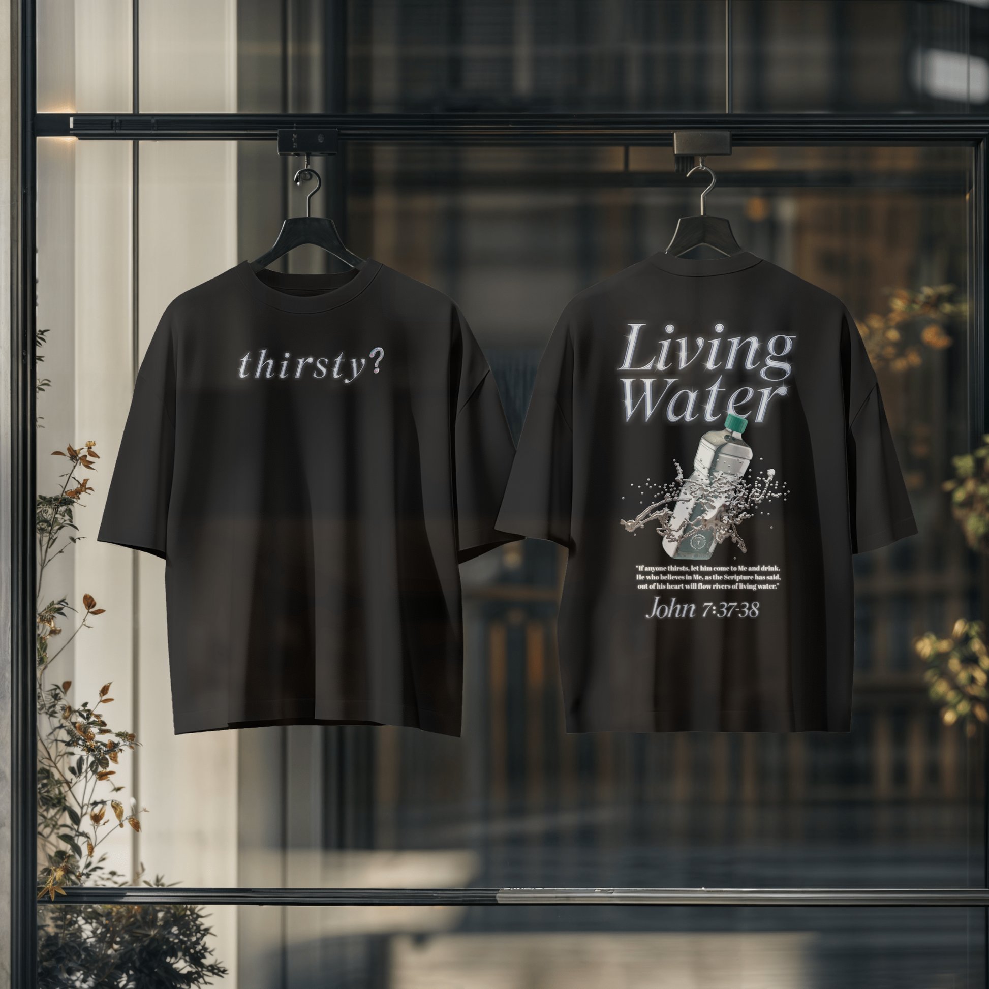 "LIVING WATER" PREMIUM OVERSIZED LUXE TEE IN JET BLACK