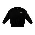 TRUST oversized Christian crewneck sweater in black, front view with chest cross design