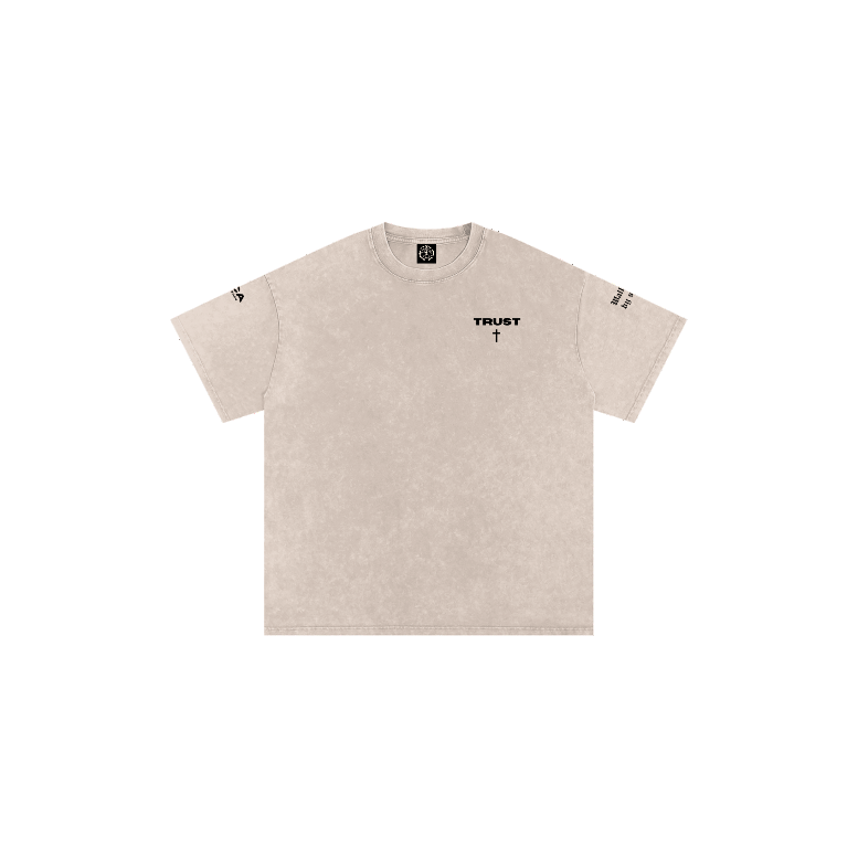 360 view of TRUST Christian streetwear tee, sand colorway